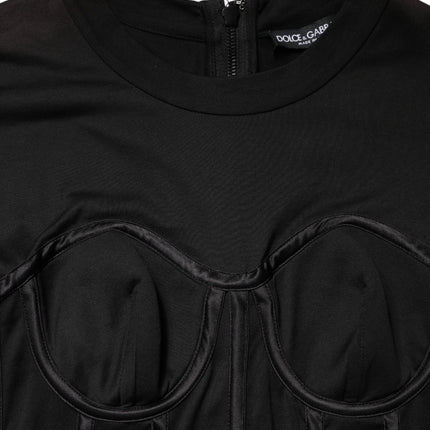 Dolce & Gabbana Black Cotton Bustier Corset Short Sleeves T-shirt