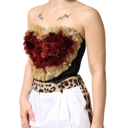 Dolce & Gabbana Black Gold Heart Bustier Corset Tinsel Top