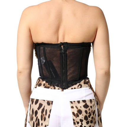 Dolce & Gabbana Black Gold Heart Bustier Corset Tinsel Top