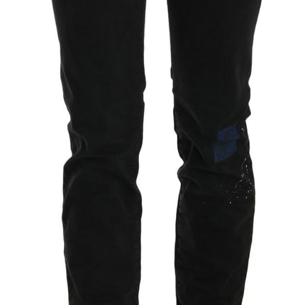John Galliano Black Low Waist White Paint Skinny Denim Pants Jeans