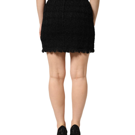 Dolce & Gabbana Black Nylon High Waist Open-Stitch Mini Skirt