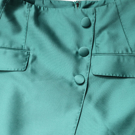 Dolce & Gabbana Green Polyester Button High Waist Mini Skirt