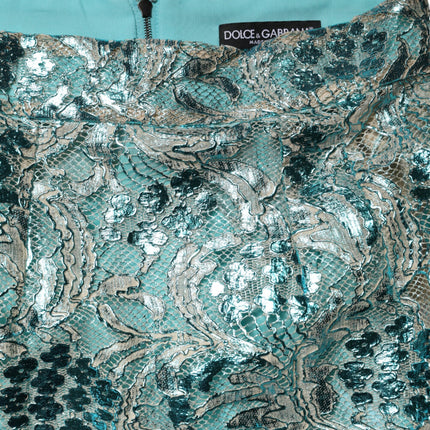 Dolce & Gabbana Blue Floral Brocade High Waist Mini Skirt