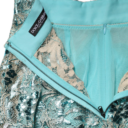 Dolce & Gabbana Blue Floral Brocade High Waist Mini Skirt