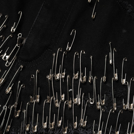 Dolce & Gabbana Black Pins Cotton Denim Hot Pants Shorts
