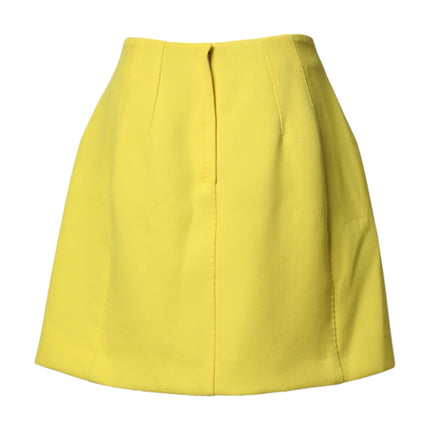 Dolce & Gabbana Yellow Wool Buttoned High Waist Mini Skirt
