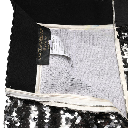 Dolce & Gabbana Metallic Gray Sequin High Waist Mermaid Skirt