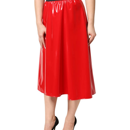 Dolce & Gabbana Glossy Red Polyester High Waist Midi Skirt