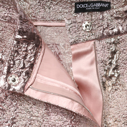 Dolce & Gabbana Pink Jacquard High Waist Hotpants Shorts