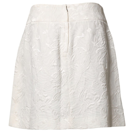 Dolce & Gabbana White Floral Brocade High Waist Mini Skirt