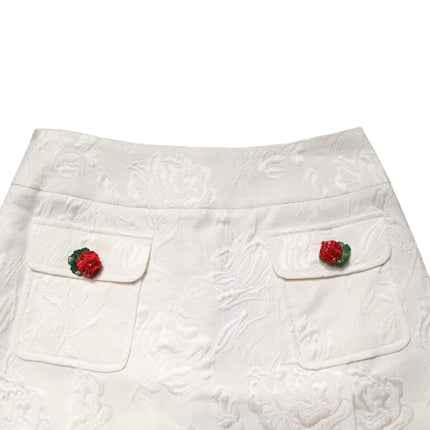 Dolce & Gabbana White Floral Brocade High Waist Mini Skirt