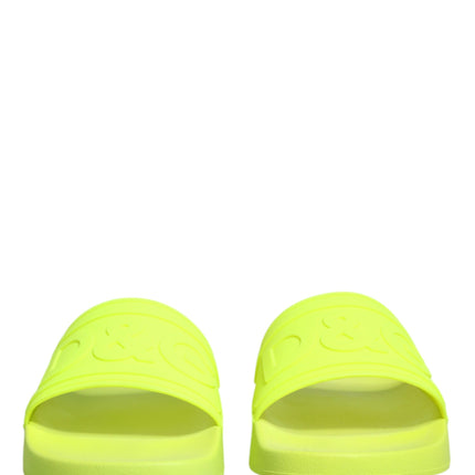 Dolce & Gabbana Green Rubber Slides Sandals Beachwear Shoes
