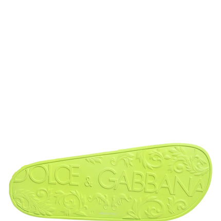 Dolce & Gabbana Green Rubber Slides Sandals Beachwear Shoes