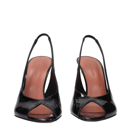 Amina Muaddi Black Leather Stiletto Heel Sandals