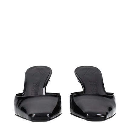 The Attico Black Leather Flat Sandals
