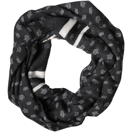 Dolce & Gabbana Black Crown Cashmere Neck Wrap Shawl Scarf