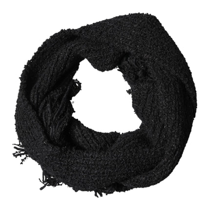 Dolce & Gabbana Black Cashmere Knit Shawl Fringes Scarf
