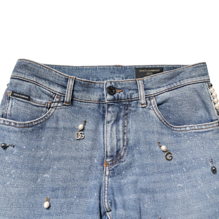 Dolce & Gabbana Blue Embellished Cotton Skinny Denim Jeans