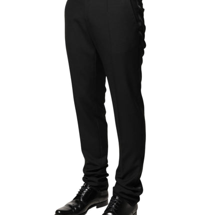 Dolce & Gabbana Black Wool Mid Waist Men Dress Trousers Pants