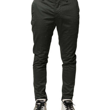Dondup Dark Gray Cotton Mid Waist Skinny Men Chino Trouser Pants