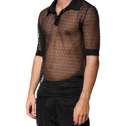 Dolce & Gabbana Black Sheer Short Sleeves Casual Polo  Top