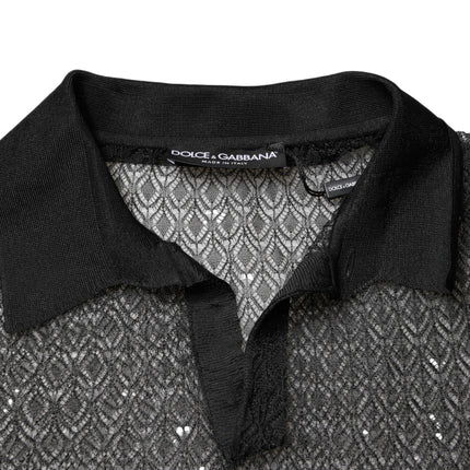 Dolce & Gabbana Black Sheer Short Sleeves Casual Polo  Top