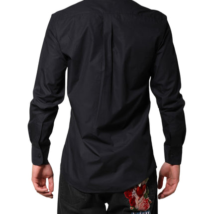 Dolce & Gabbana Black Cotton Long Sleeves Dress Formal Shirt