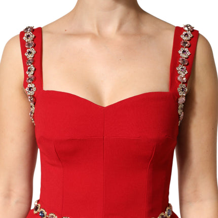Dolce & Gabbana Red Embellished Sheath Mermaid Gown Dress