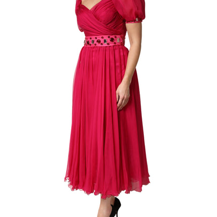 Dolce & Gabbana Pink Silk Embellished A-line Midi Dress