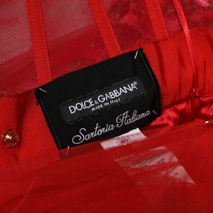 Dolce & Gabbana Red Floral Off Shoulder A-line Gown Dress