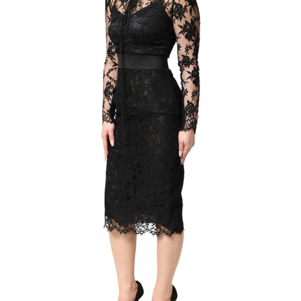 Dolce & Gabbana Black Lace Trim Cotton Sheath Midi Dress
