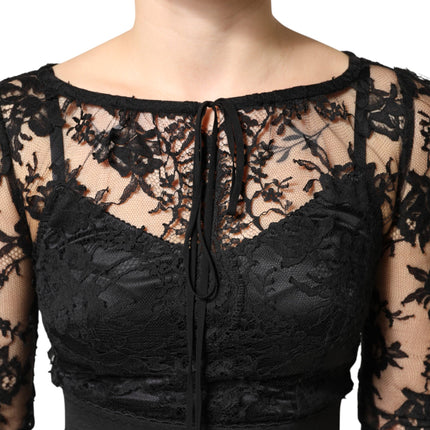 Dolce & Gabbana Black Lace Trim Cotton Sheath Midi Dress