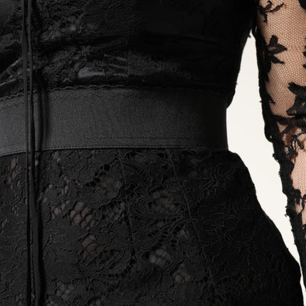 Dolce & Gabbana Black Lace Trim Cotton Sheath Midi Dress
