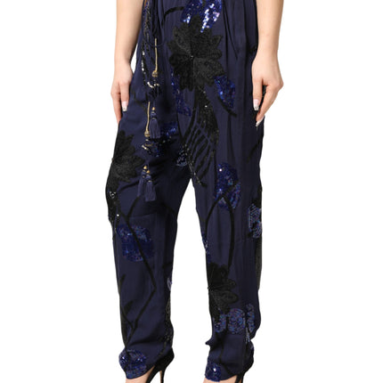Christian Pellizzari Blue Sequined Tapered Trouser Pants