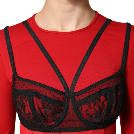Dolce & Gabbana Red Black Nylon Bralette-Style Cropped Top