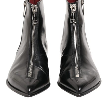 Dolce & Gabbana Black Leather Chelsea Short Ankle Boots Shoes