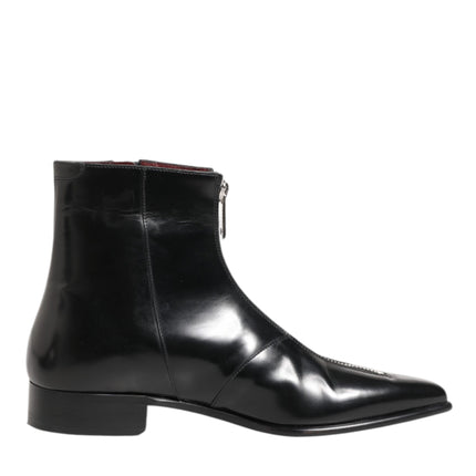 Dolce & Gabbana Black Leather Chelsea Short Ankle Boots Shoes