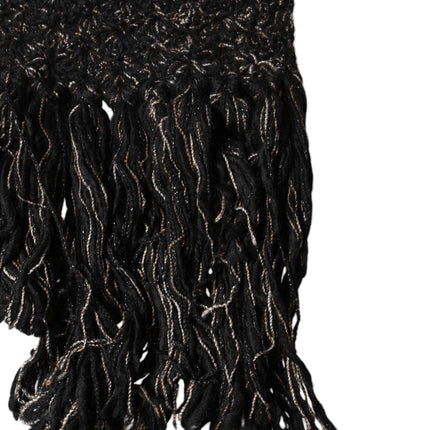 Dolce & Gabbana Black Wool Fringes Neck Wrap Foulard Scarf