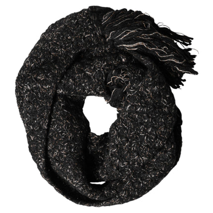 Dolce & Gabbana Black Wool Fringes Neck Wrap Foulard Scarf