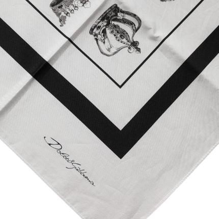 Dolce & Gabbana White Crown Cotton Square Foulard Scarf
