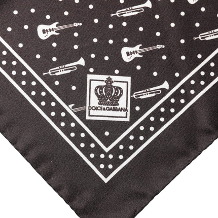 Dolce & Gabbana Black Guitar Trumpet Men Handkerchief Scarf