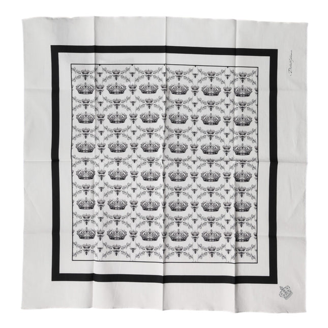Dolce & Gabbana White Crown Cotton Men Square Foulard Scarf
