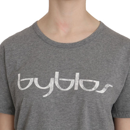 BYBLOS Cotton Grey Short Sleeve Round Neck Top T-shirt Blouse