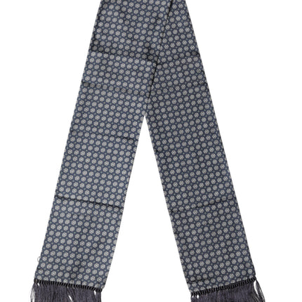 Dolce & Gabbana Blue Patterned Fringes Neck Foulard Scarf