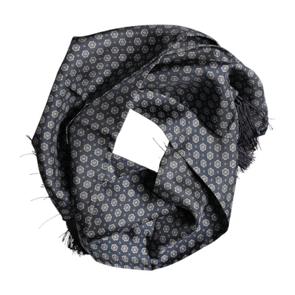 Dolce & Gabbana Blue Patterned Fringes Neck Foulard Scarf