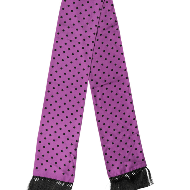 Dolce & Gabbana Violet Polka Dot Fringes Neck Foulard Scarf