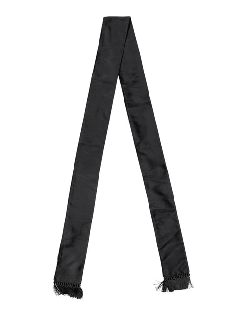 Dolce & Gabbana Black Silk Fringes Neck Wrap Foulard Scarf