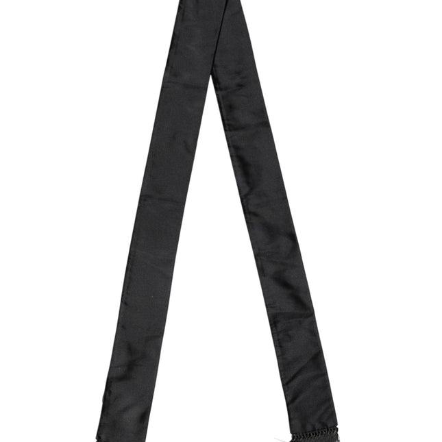 Dolce & Gabbana Black Silk Fringes Neck Wrap Foulard Scarf
