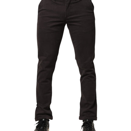 Sun68 Dark Brown Cotton Stretch Skinny Mid Waist Men Trouser Pants
