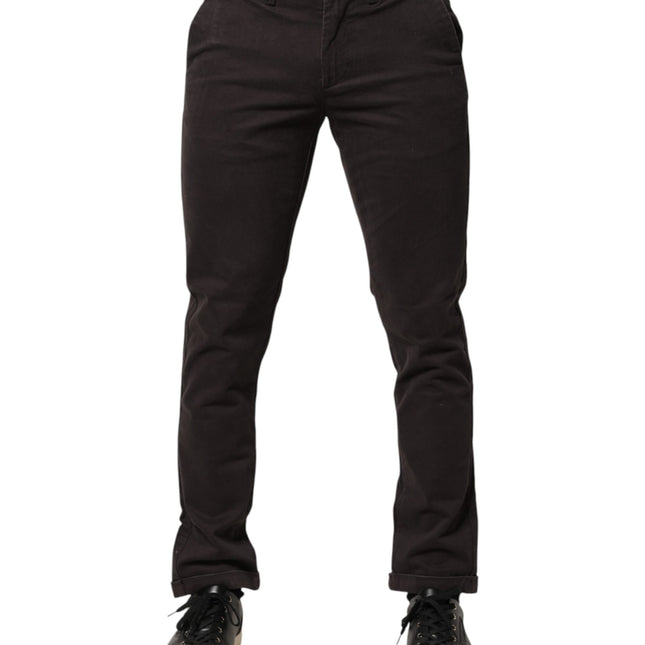 Sun68 Dark Brown Cotton Stretch Skinny Mid Waist Men Trouser Pants